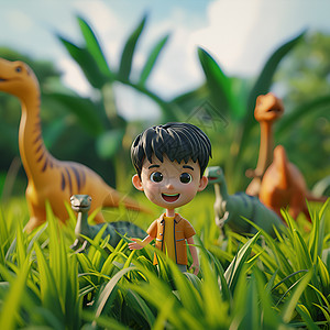 小男孩与玩具恐龙图片