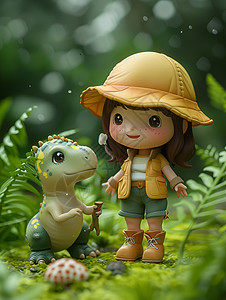 童趣恐龙和小女孩图片