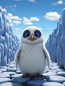 蓝天白云中的企鹅背景图片