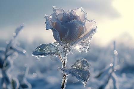 冬季结冰的玫瑰冰雕图片
