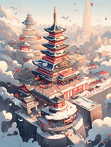 冬季的传统塔楼背景图片