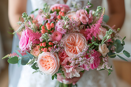 粉色新娘花束图片