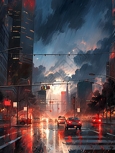 暴雨笼罩的城市图片