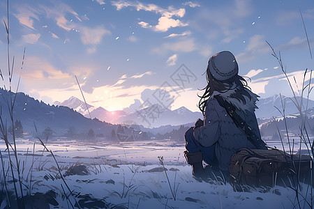 寂寞雪景中的女子图片