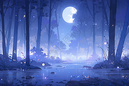 月光下的森林奇景图片