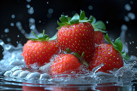 飞溅的水中草莓背景图片