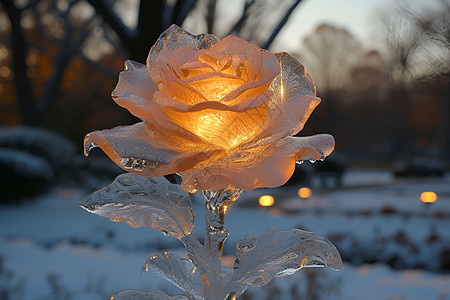 冬日冰雕玫瑰图片