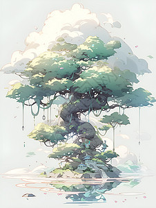 梦幻中的云海大树图片