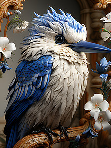 花朵中蓝白相间的蜂鸟图片