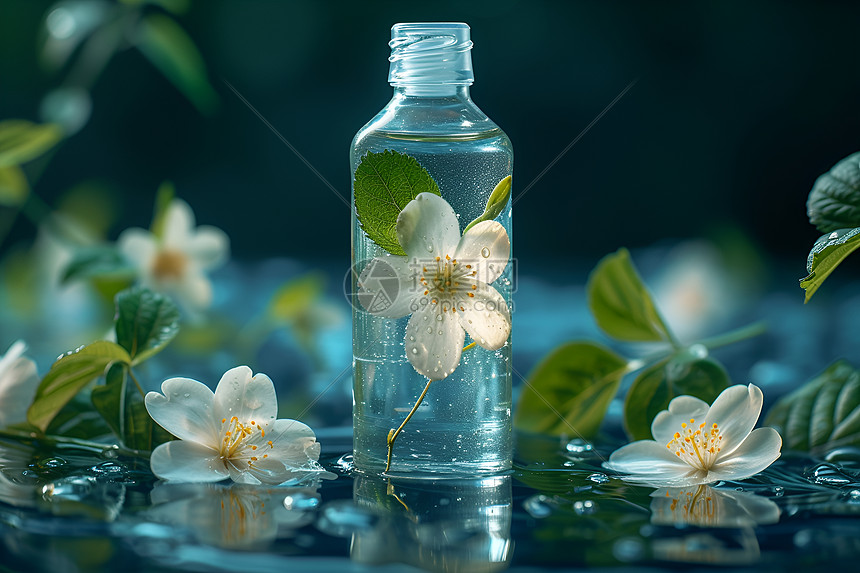 玻璃中的液体花朵图片