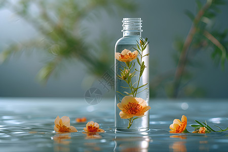 液体玻璃品里的花朵背景图片