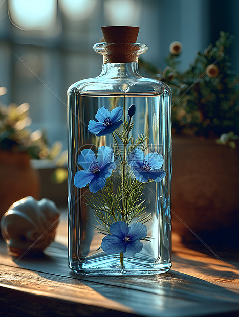 玻璃瓶与花朵图片