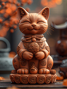 木雕的猫咪图片