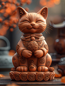 木雕的猫咪背景图片