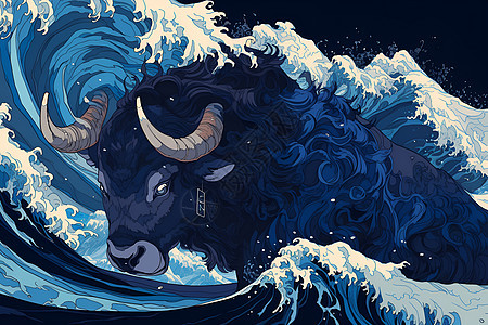 海啸中的魔幻牛图片