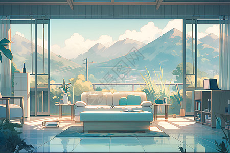 恬静山居的客厅背景图片