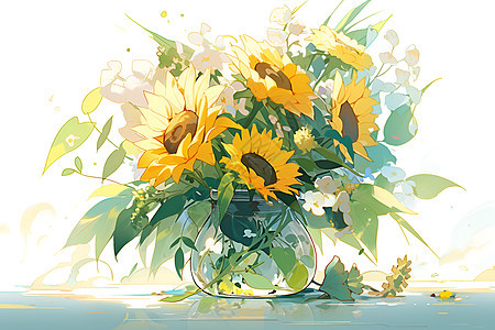 花瓶里的向日葵图片