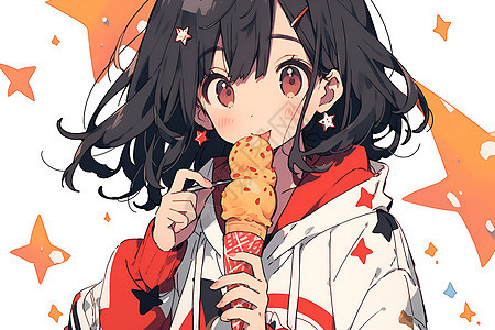 可爱少女享受冰淇淋的快乐背景图片