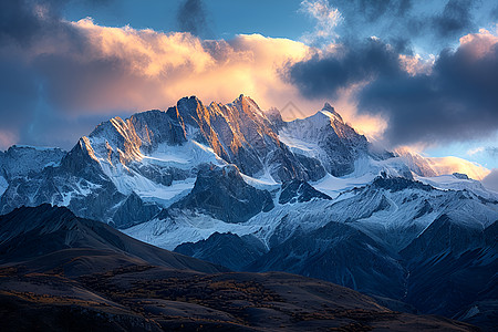 日出下的雪山巅峰背景图片