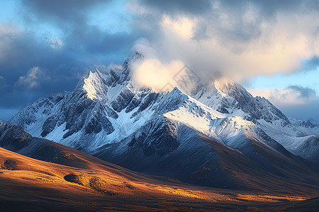 雪山前的草地图片