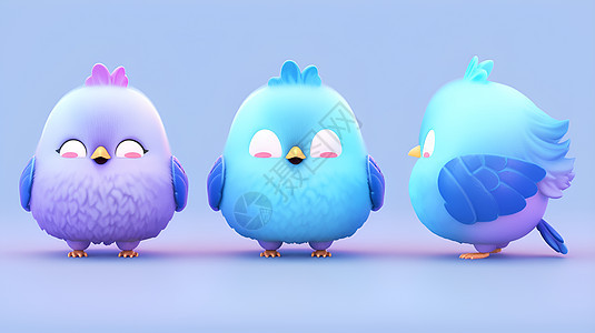 蓝紫色的三只鸟图片
