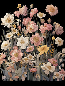 水仙花的刺绣背景图片