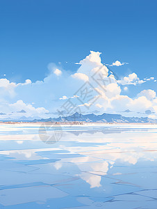 蓝天白云下的湖泊图片