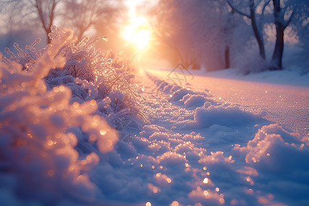 冬雪晨曦背景