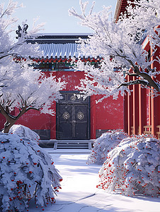 中国宫殿的冬季风景图片