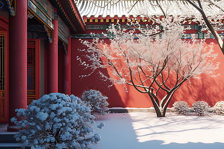 红墙雪景图片