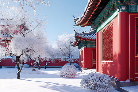 中国宫殿冬季雪景图片