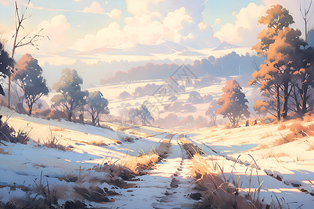 雪地农场的插画背景图片