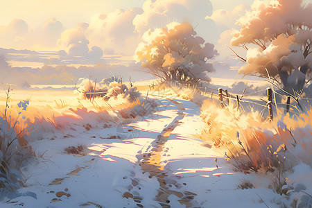 美丽冬日的田园路径图片