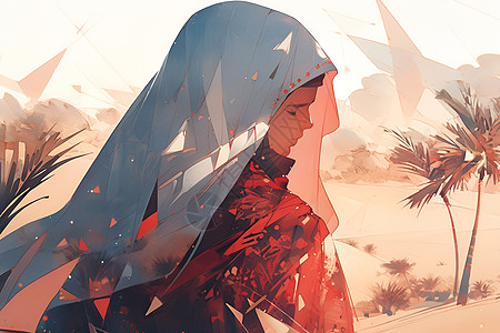 红裙女子在沙漠中漫步背景图片