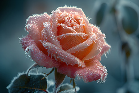 结冰的玫瑰花朵图片