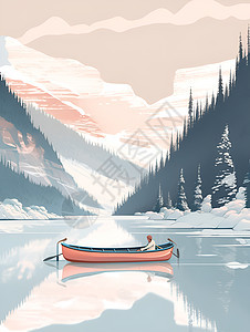 冬日寂静孤舟泛湖图片