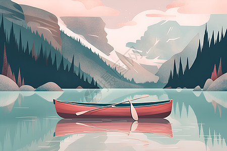 寂静中的湖泊之美红船漂浮背景图片