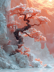 云雾中的粉色树木图片