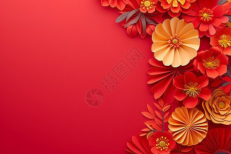红花与剪纸图片