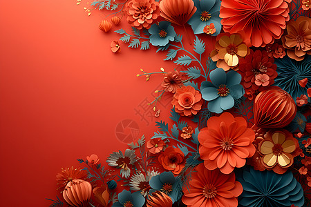 中式红花背景背景图片