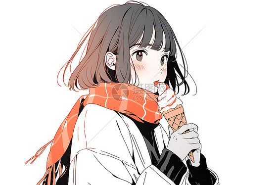 冬日吃冰淇淋的少女图片