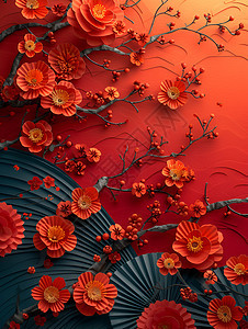 红色背景下的花背景图片