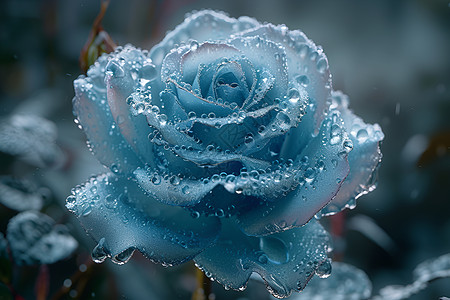 玫瑰滴落冰蓝水珠图片