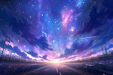星空下的公路背景图片