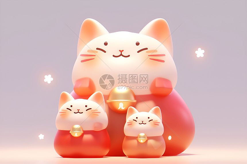 三只招财猫图片