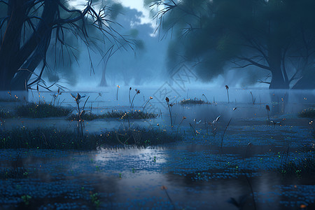 夜色迷蒙的湿地画卷图片