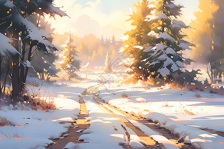 冬日林间的阳光之路图片