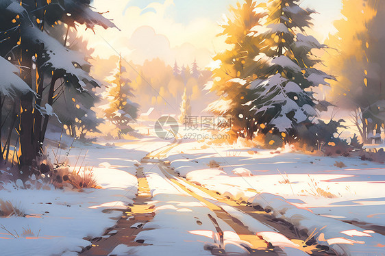 冬日林间的阳光之路图片