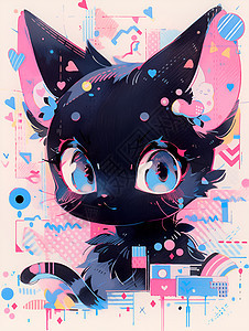 黑色小猫蓝眼睛欢乐之境背景图片