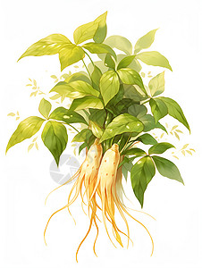 泡小米椒绿色叶子的强壮根茎插画